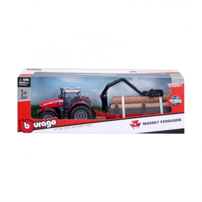 Bburago Massey Ferguson 8740S Traktor mit Holzanhänger