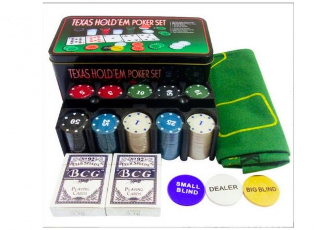 Poker Spielset mit 2 Kartendecks, Chips und Spielfeld