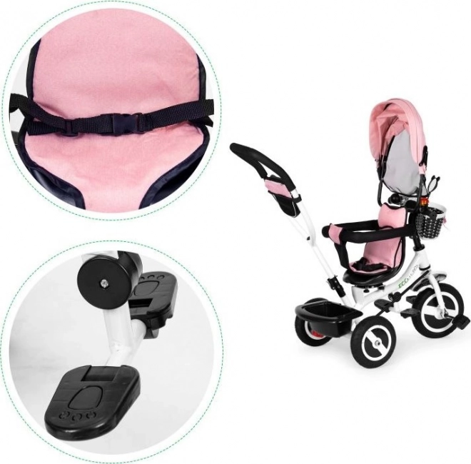 Tricycle mit drehbarem Verdeck und langlebigen Gummireifen in Pink