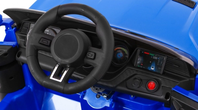 GT Sportwagen für Kinder blau + Fernbedienung + langsamer Start + Gepäckträger + MP3 LED-Diode