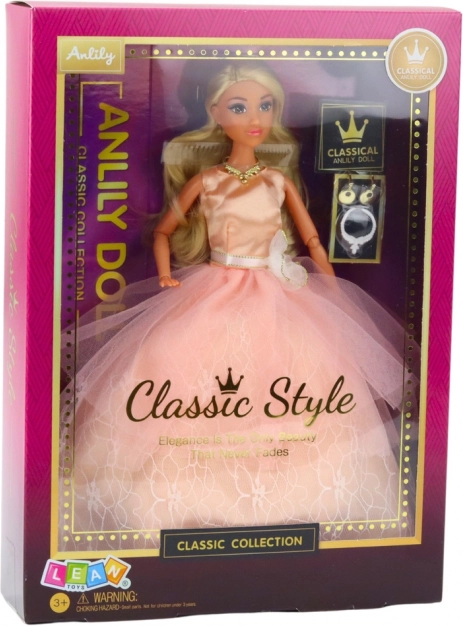 Anlily Puppe mit puderfarbenem Abendkleid, bewegliche Gliedmaßen, blonde Haare