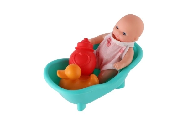 Puppe mit festem Körper 10 cm mit Zubehör und Badewanne