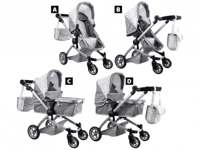 Multifunktionaler Puppenwagen 4-in-1 mit Wiege – grau