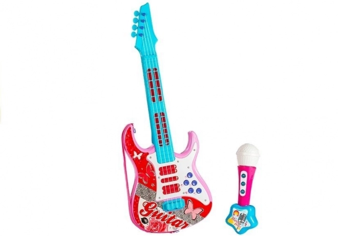 elektronische Kinder-Gitarre mit Mikrofon in Rosa