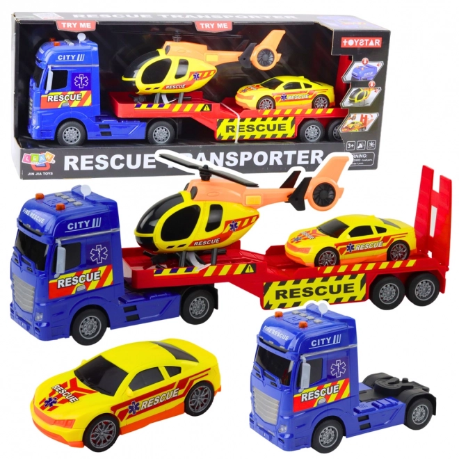 Rettungsset mit Hubschrauber und Autos