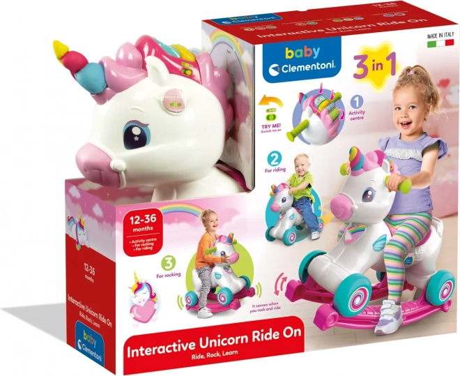 Clementoni Baby Interaktives 3-in-1 Einhorn Rutschfahrzeug