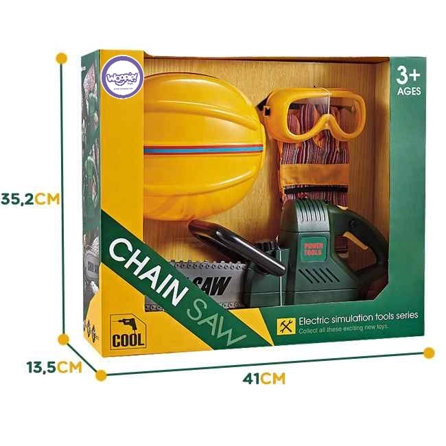 Großes Kettensägen-Spielset mit Helm, Brille und Handschuhen