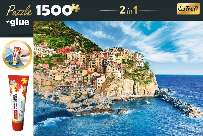 TREFL 2-in-1 Puzzle Set Manarola, Ligurien, Italien 1500 Teile mit Kleber