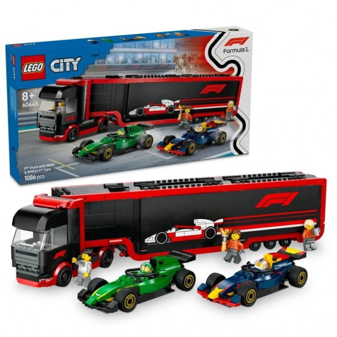 Lego City F1 Truck mit RB20 und AMR24 Rennwagen