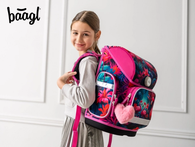 Schulset ERGO Plameňáci: Schulrucksack, Federmäppchen, Turnbeutel