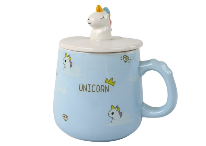 Keramik Einhorn Tasse mit Löffel und Deckel