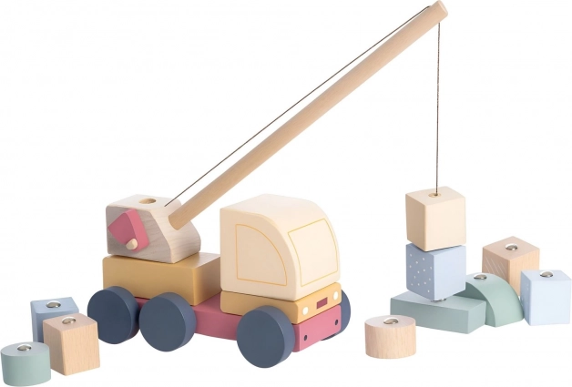 Cubika Pastell-Autokran mit Magnet – Holzpuzzle mit 14 Teilen