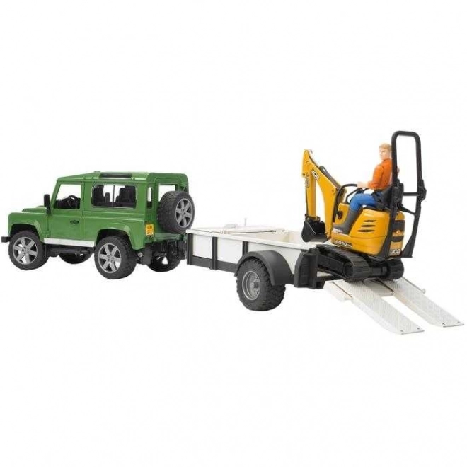 Bruder Land Rover mit Anhänger und JCB Minibagger