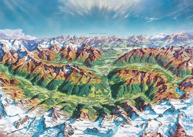 Puzzlekarte Alpen: Bergwelt 2000 Teile
