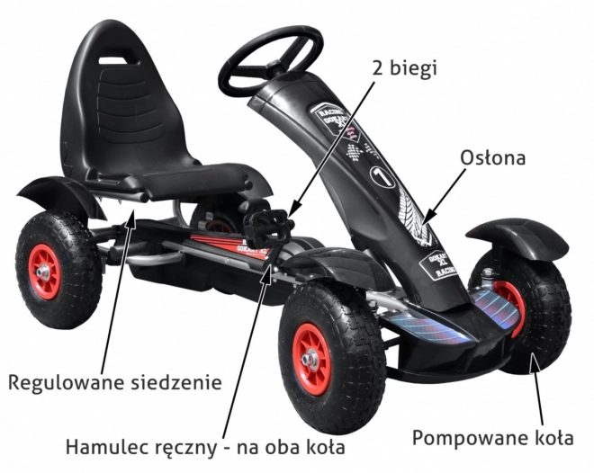 Renn-Tret-Go-Kart XL für Kinder ab 3 Jahren schwarz + aufblasbare Räder + verstellbarer Sitz + Freilauf