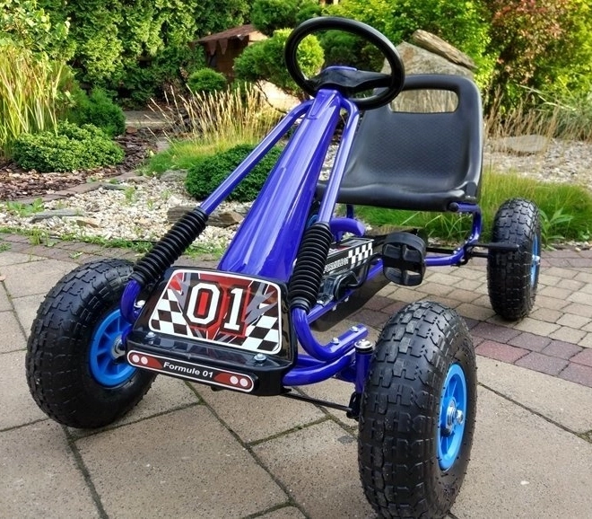 Tret-Gokart mit Luftreifen + Aufblasbare Reifen + Verstellbarer Sitz – Blau