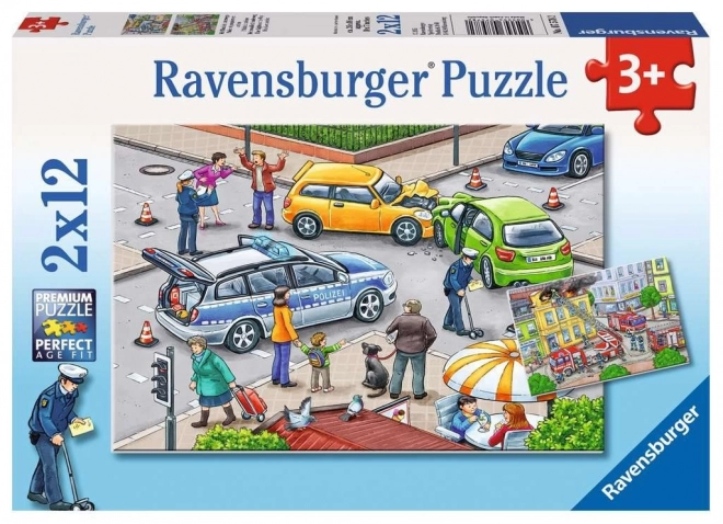 Ravensburger Puzzle-Set Blaues Licht Unterwegs, 2x12 Teile