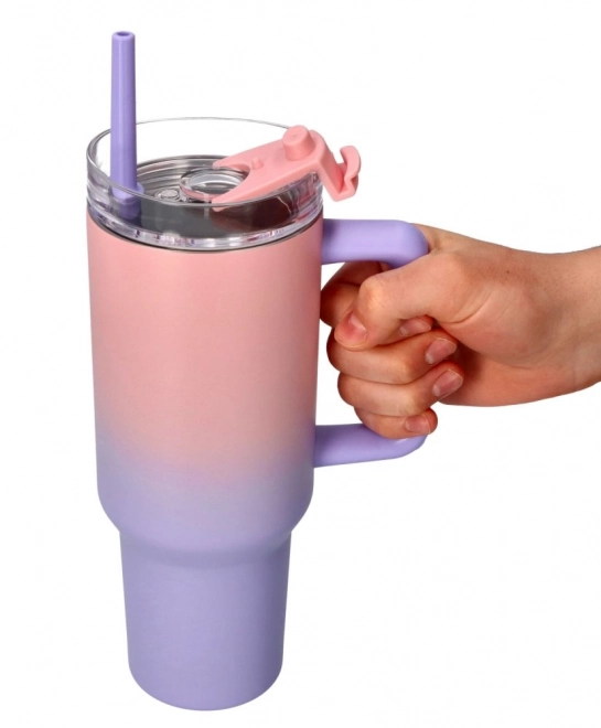 Großer Thermobecher mit Strohhalm - Pastell