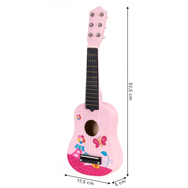 Kindergitarre aus Holz mit Metall-Saiten in Pink