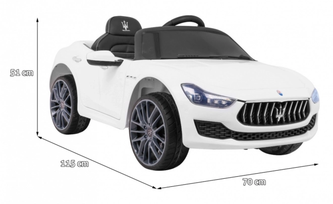 Maserati Ghibli Batterie für Kinder Weiß + Fernbedienung + Langsamer Start + EVA + MP3 USB + LED