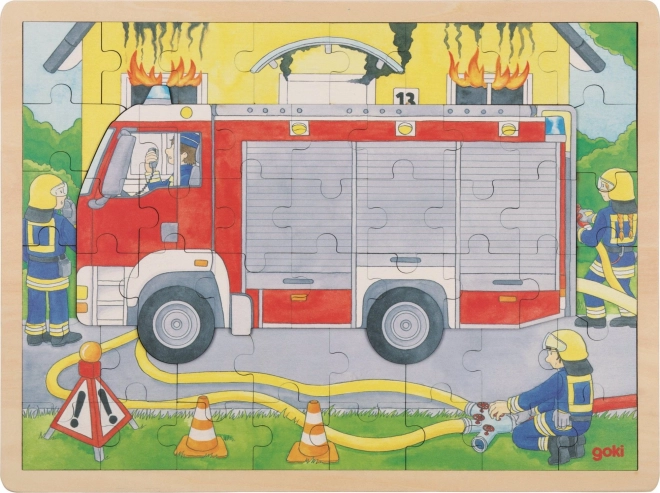 Goki mehrschichtiges Holzpuzzle Feuerwehr bei der Arbeit 59 Teile