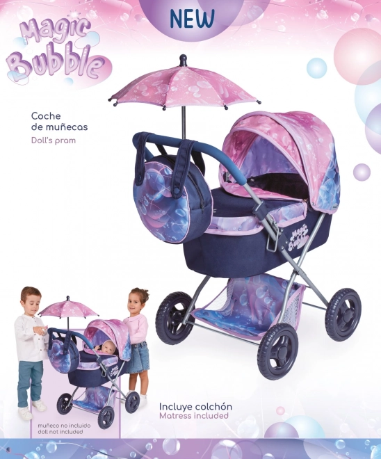 DeCuevas Puppenwagen Magic Bubble 2024 Zusammenklappbar mit Sonnenschirm und Tasche