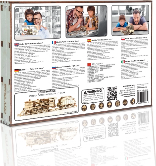 Holz Mechanisches 3D-Puzzle Stadtstraßenbahn mit Schienen