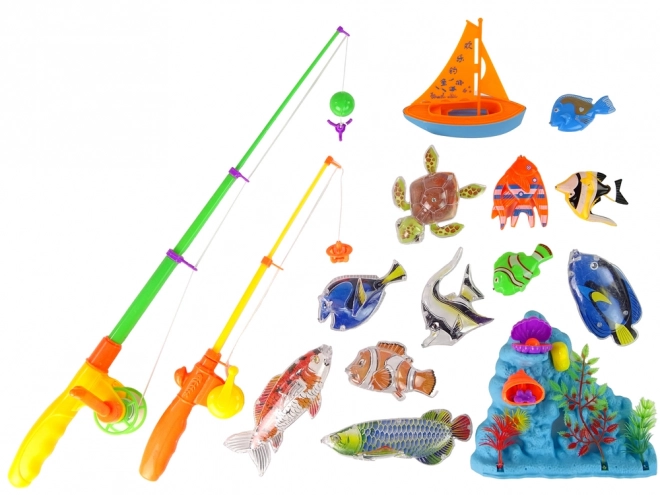 Angelspiel Set für Kinder mit 11 Fischen und Boot