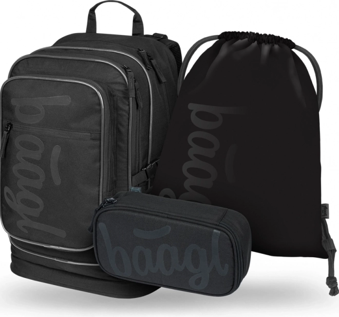 Schulset BAAGL: Rucksack, Federmäppchen und Beutel Cubic Uni schwarz