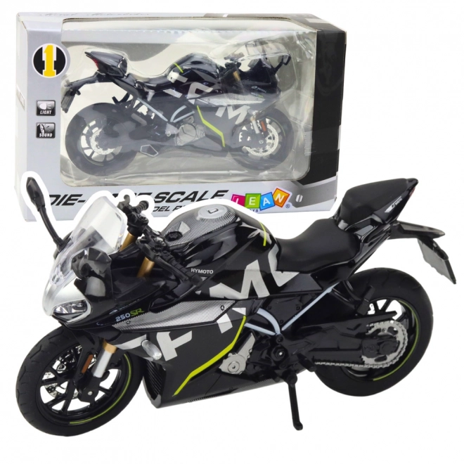 Metall-Sportmotorrad mit Licht und Klang schwarz 1:12