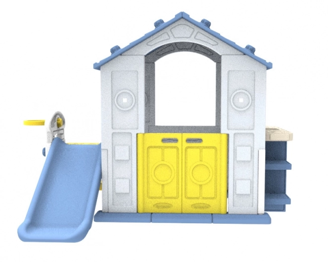 Haus mit Rutsche und Spülbecken blaue Dach