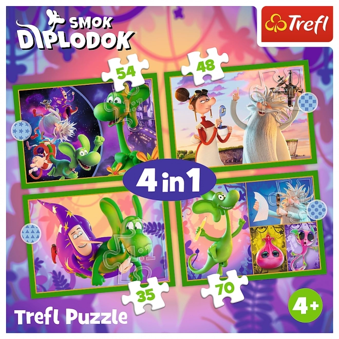Puzzle 4v1 Welt des Drachens Diplodok