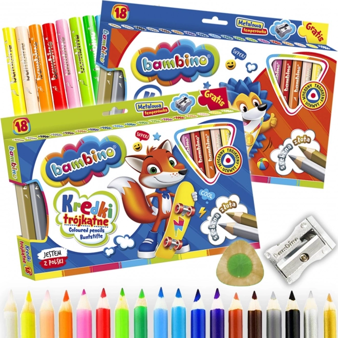 Triangulare Buntstifte Set mit Spitzer - Bambino 18 Farben