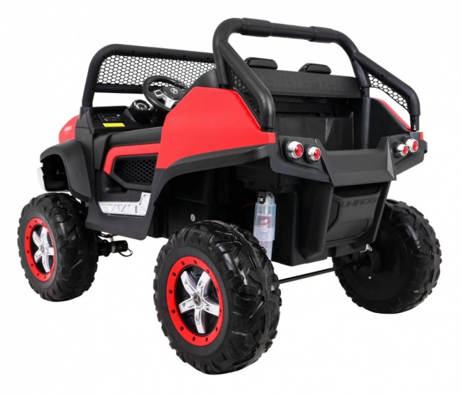 Mercedes Benz Unimog für Kinder Rot + 4x4 + Fernbedienung + Gepäckträger + sanfter Start + MP3 LED