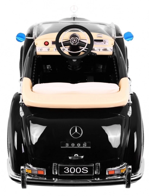 Mercedes Benz 300S Retro für Kinder Lack Schwarz + Fernbedienung + EVA + langsamer Start + LED MP3