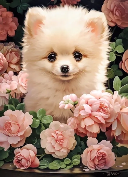 Puzzle Pomeranian Welpe in Rosen 300 Teile