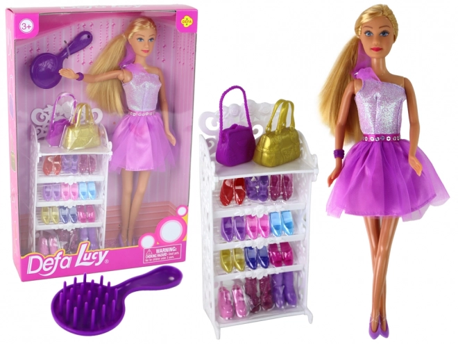 Kleid für Puppe Lucy Set lila glitzernde Schuhe