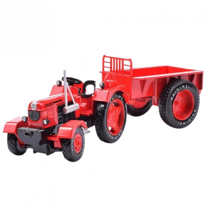 Roter Metalltraktor mit Anhänger im Maßstab 1:18