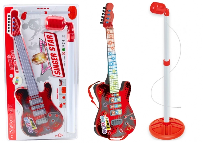 Elektrische Gitarre Set mit Mikrofon und Ständer in Rot