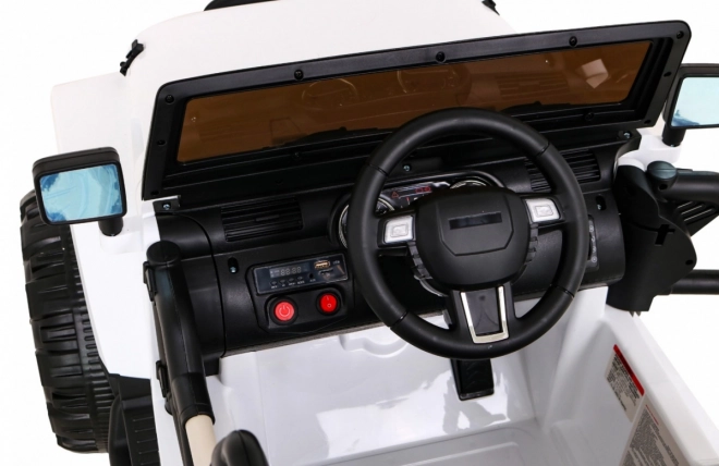 Weißer Kinder-Geländewagen auf Batterien + Fernsteuerung + Lichter und Geräusche