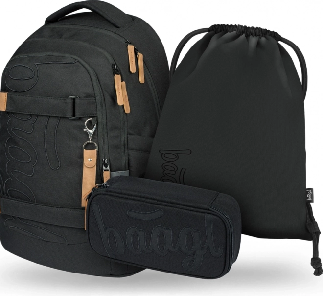 Schulset Baagl Skate Max Darkness: Rucksack, Federmäppchen und Beutel