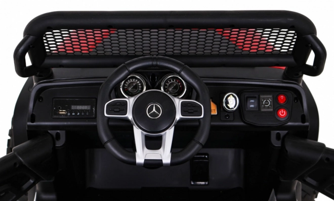 Mercedes Benz Unimog für Kinder Rot + 4x4 + Fernbedienung + Gepäckträger + langsamer Start + MP3 LED