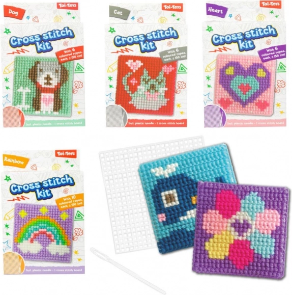 Set zum Kreuzstich-Sticken mit verschiedenen Motiven in der Box