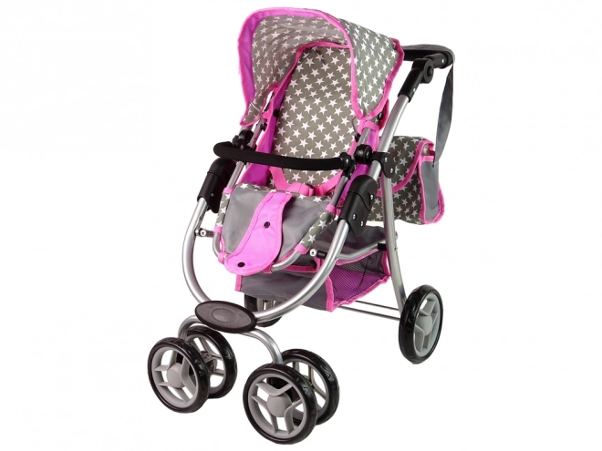 Puppenwagen 2 in 1 mit Tragetasche Rosa Sterne