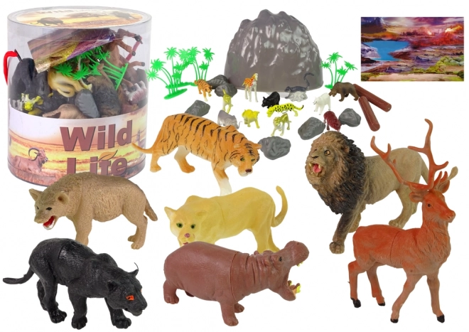 Großes 34-teiliges Safari Tierset mit Löwe, Gepard und Tiger