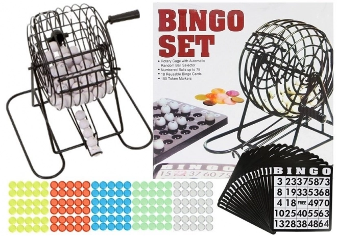 Familienbingo-Spiel mit Metall-Lottobehälter