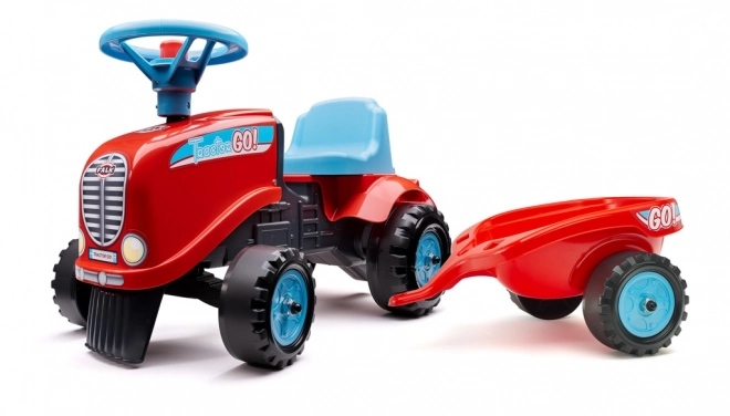 Rutschfahrzeug - Traktor Go Farm rot mit Lenkrad und Anhänger