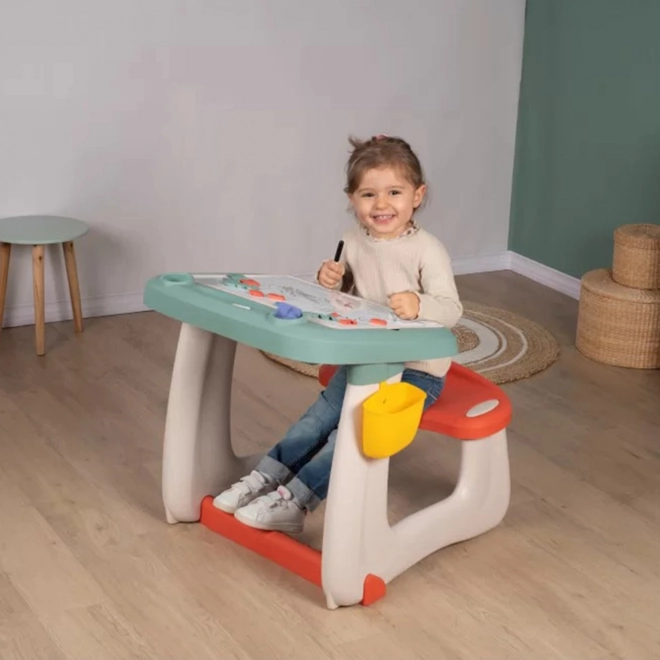 Smoby beidseitiger Kinderschreibtisch mit Sitzbank und Tafel 2-in-1 + 80 Zubehörteile