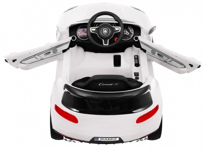 Turbo-S batteriebetriebenes Auto für Kinder Weiß + Fernbedienung + Langsamer Start + EVA-Räder + Radio MP3