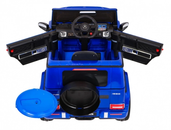Mercedes AMG G63 für Kinder Blaue Farbe + Fernbedienung + MP3 LED + langsamer Start + EVA + Gurte